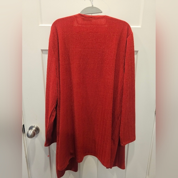 "Jones New York Red Ribbed Open Front Long Cardigan Sweater Size Large - Picture 3 of 9